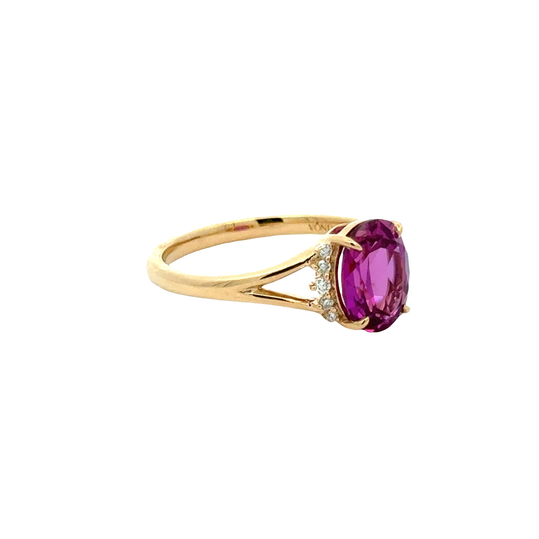 Purple Pink Sapphire 2,5 ct Oval Ring met Diamant  - 18K Geelgoud