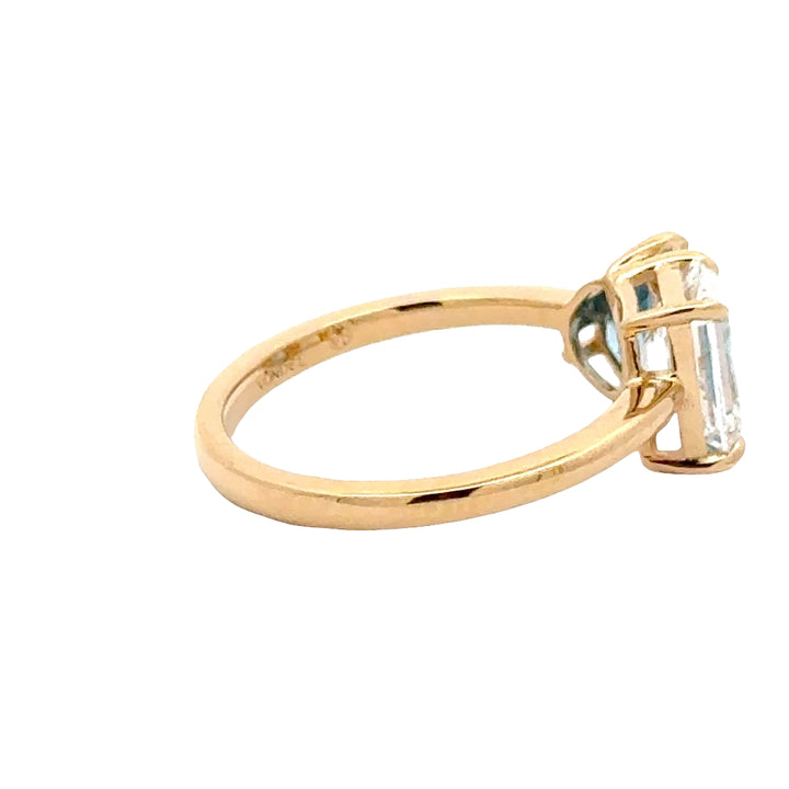 Light Blue Sapphire 1,5 ct Pear with 1,5 carat Emerald Diamant Toi et Moi Ring  - 18K Geelgoud