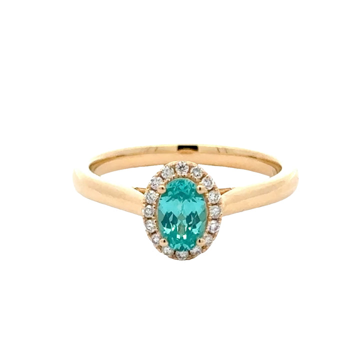 Paraiba Garnet 0.5 ct Oval Halo Ring with Diamond - 18K Yellow Gold
