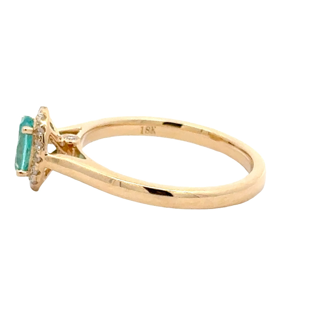 Paraiba Garnet 0.5 ct Oval Halo Ring with Diamond - 18K Yellow Gold