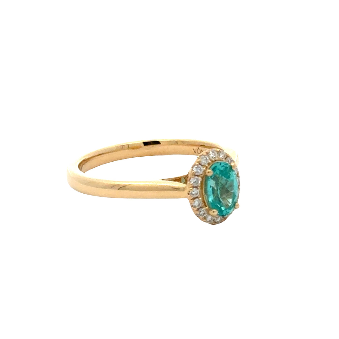 Paraiba Garnet 0.5 ct Oval Halo Ring with Diamond - 18K Yellow Gold