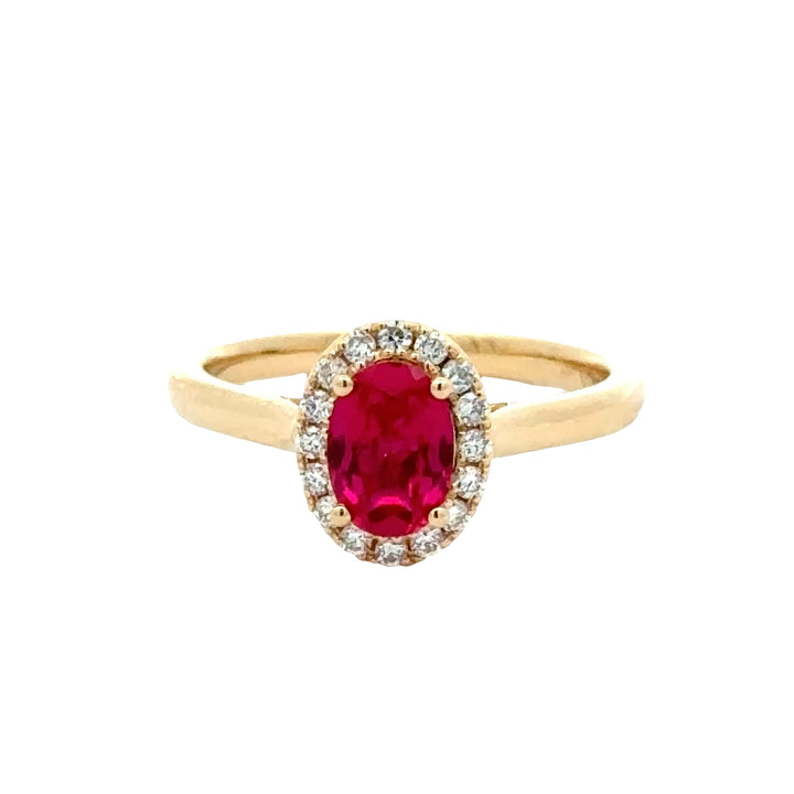 Ruby 1 ct Oval Halo Ring met Diamant  - 18K Geelgoud