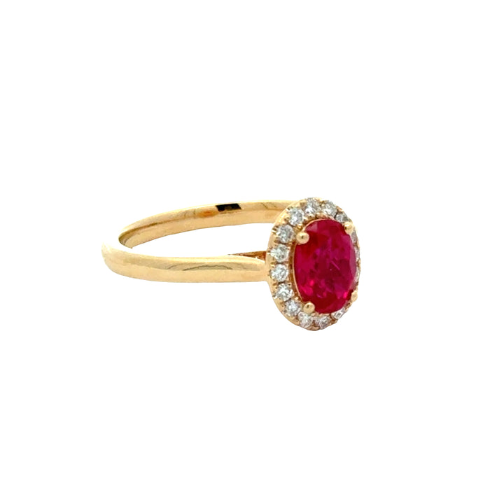 Ruby 1 ct Oval Halo Ring met Diamant  - 18K Geelgoud
