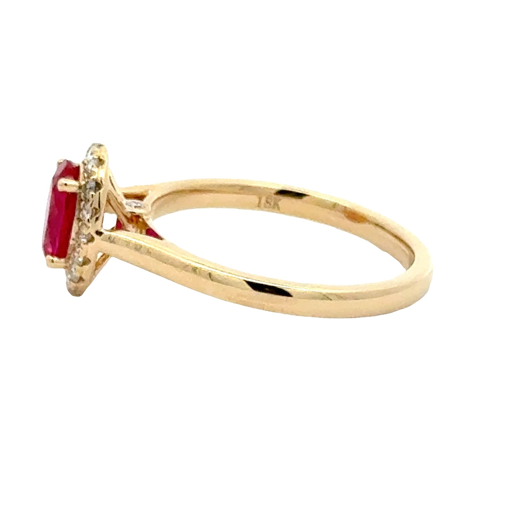 Ruby 1 ct Oval Halo Ring met Diamant  - 18K Geelgoud