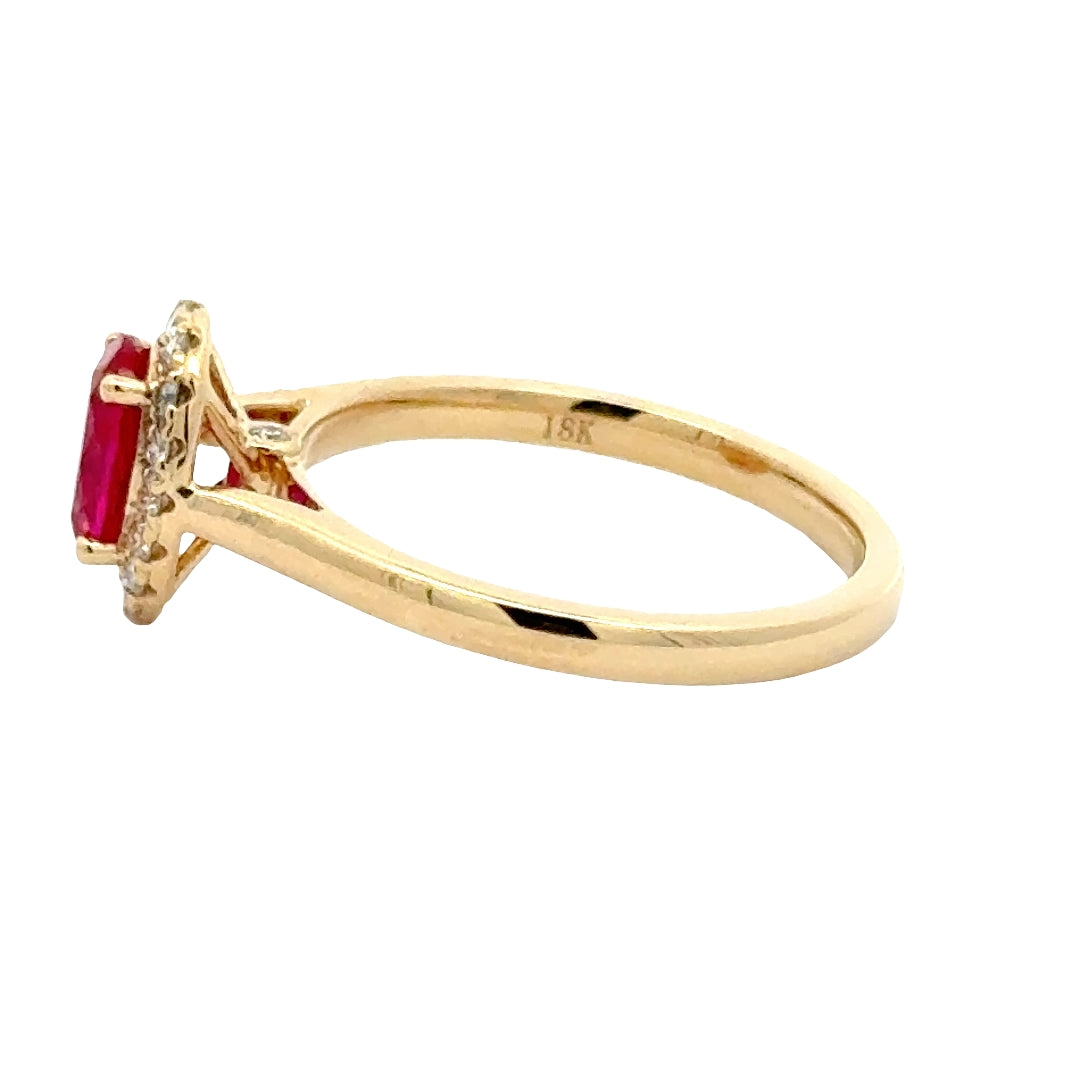 Ruby 1 ct Oval Halo Ring met Diamant  - 18K Geelgoud