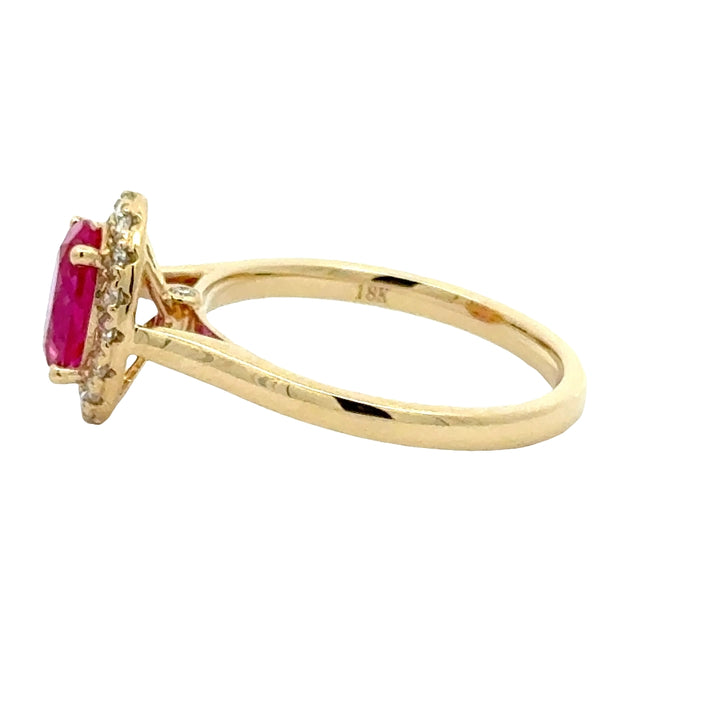 Pink Sapphire 1,5 ct Oval Halo Ring met Diamant  - 18K Geelgoud