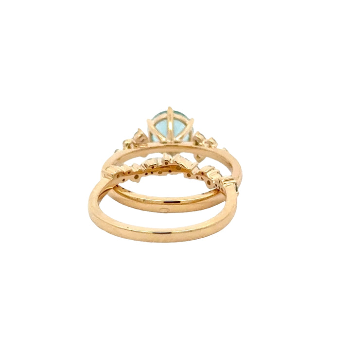 Light Blue Sapphire 1,5 ct Rond Ring met Aanschuifring Set Diamant Snowdrift   - 18K Geelgoud