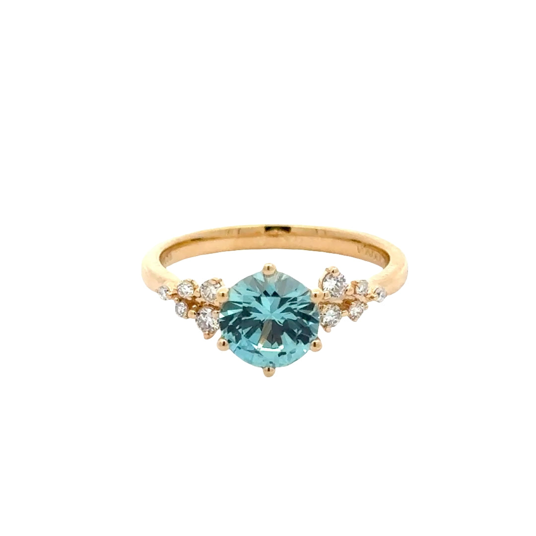 Light Blue Sapphire 1,5 ct Rond Ring met Aanschuifring Set Diamant Snowdrift   - 18K Geelgoud