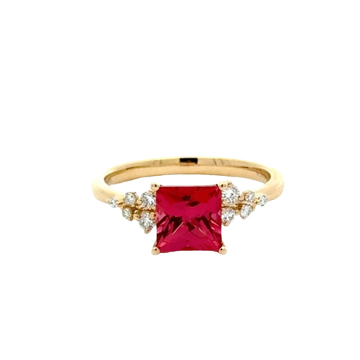 Ruby Princess 1,5 ct Ring met Diamant  - 18K Geelgoud