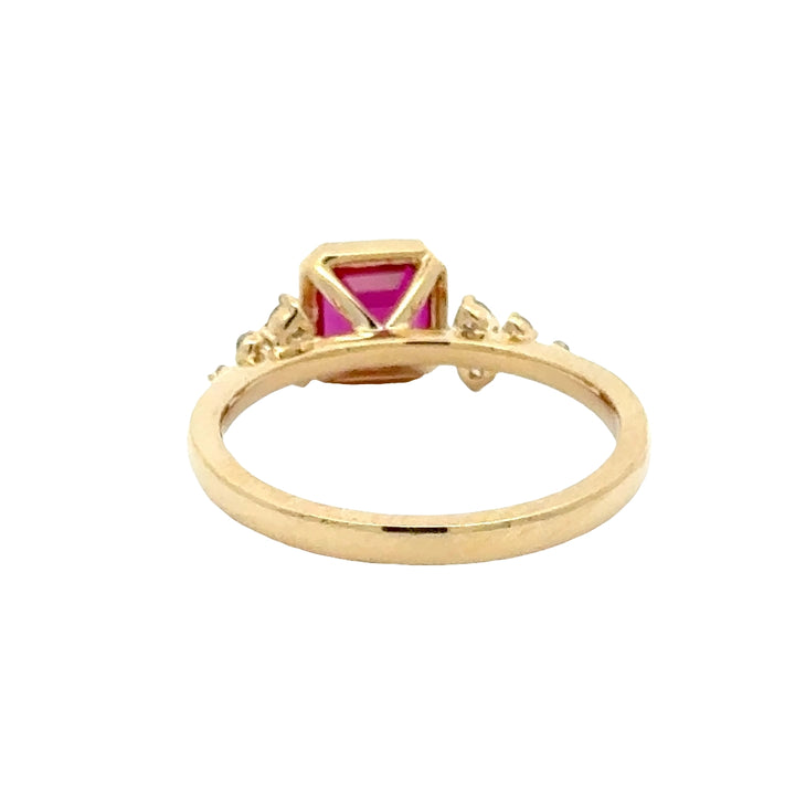 Ruby Asscher 1 ct Ring met Diamant  - 18K Geelgoud
