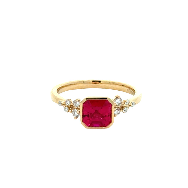 Ruby Asscher 1 ct Ring met Diamant  - 18K Geelgoud