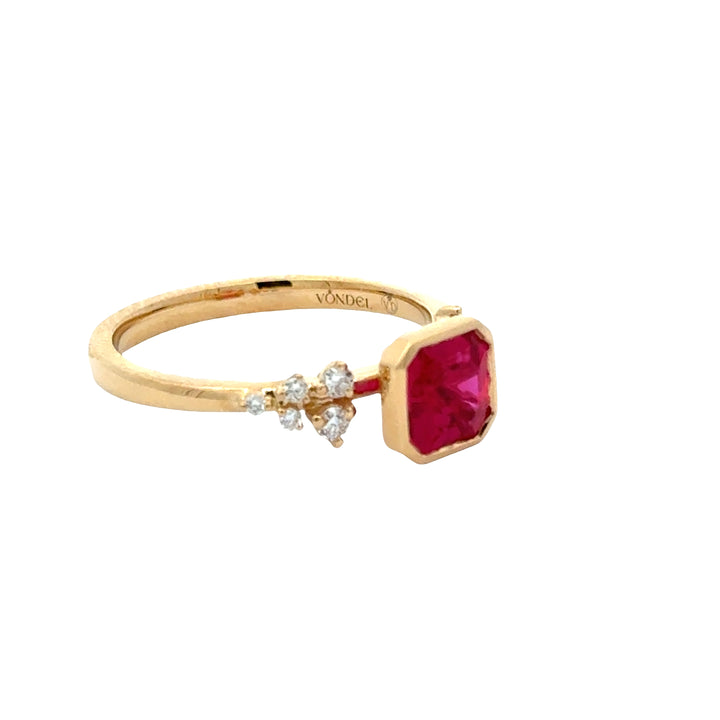 Ruby Asscher 1 ct Ring met Diamant  - 18K Geelgoud