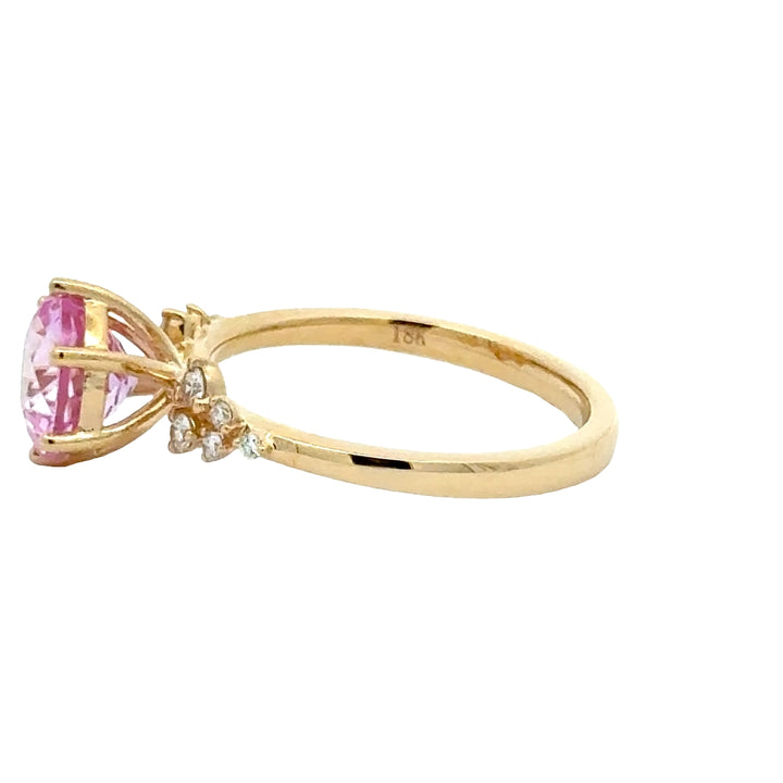 Pink Sapphire 2 ct Round Brilliant Ring met Diamant  - 18K Geelgoud