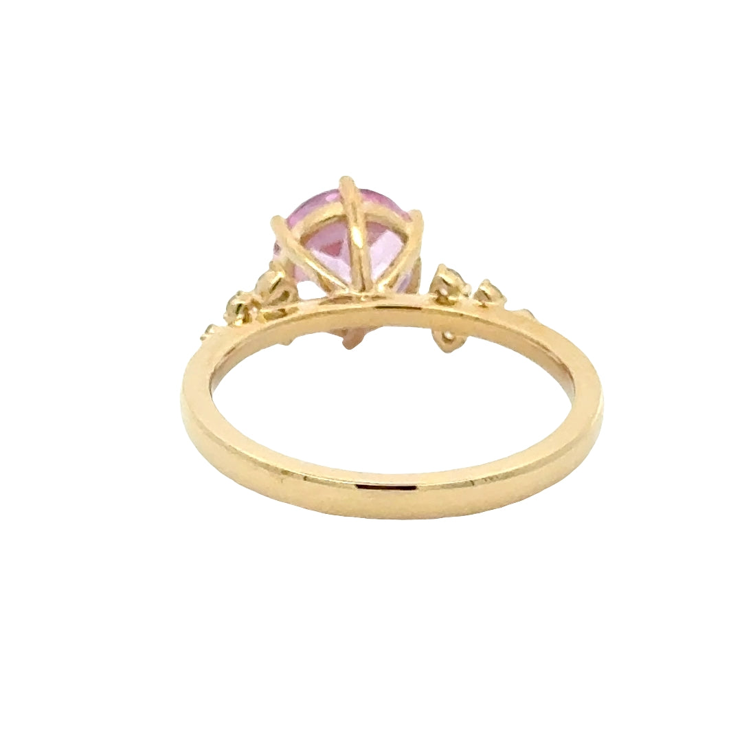 Pink Sapphire 2 ct Round Brilliant Ring met Diamant  - 18K Geelgoud