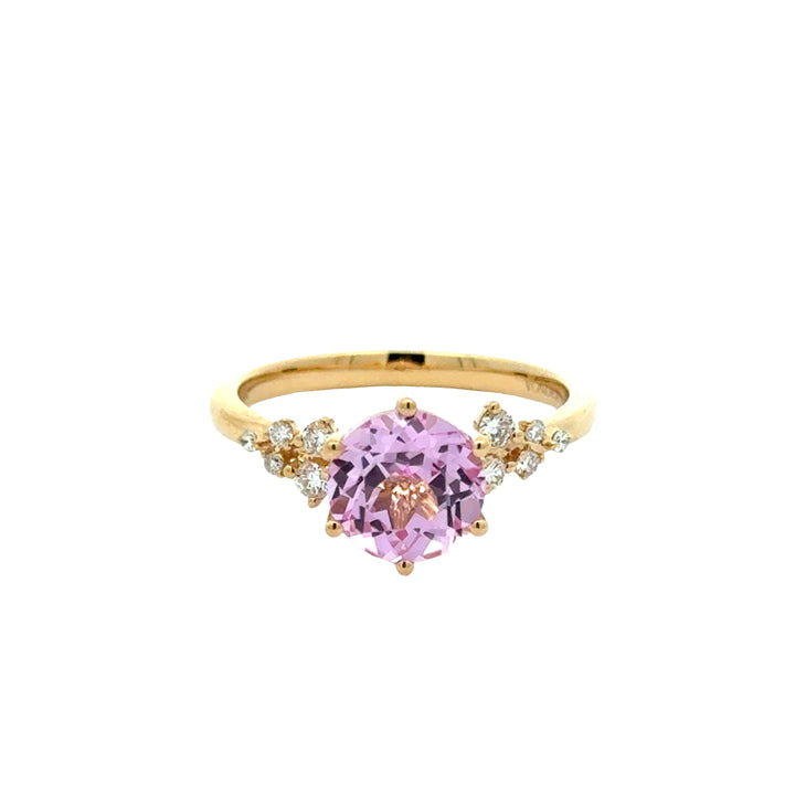 Pink Sapphire 2 ct Round Brilliant Ring met Diamant  - 18K Geelgoud