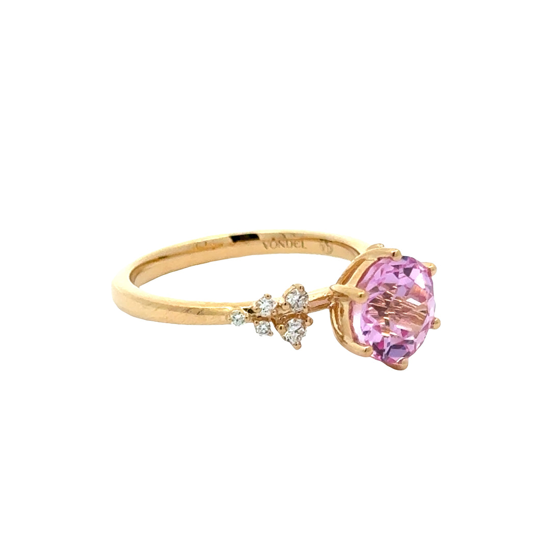 Pink Sapphire 2 ct Round Brilliant Ring met Diamant  - 18K Geelgoud