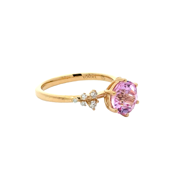 Pink Sapphire 2 ct Round Brilliant Ring met Diamant  - 18K Geelgoud