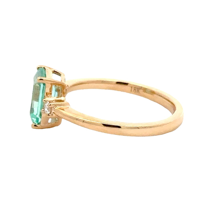 Bluish Green Sapphire 1,5 ct Emerald Ring met Diamant  - 18K Geelgoud