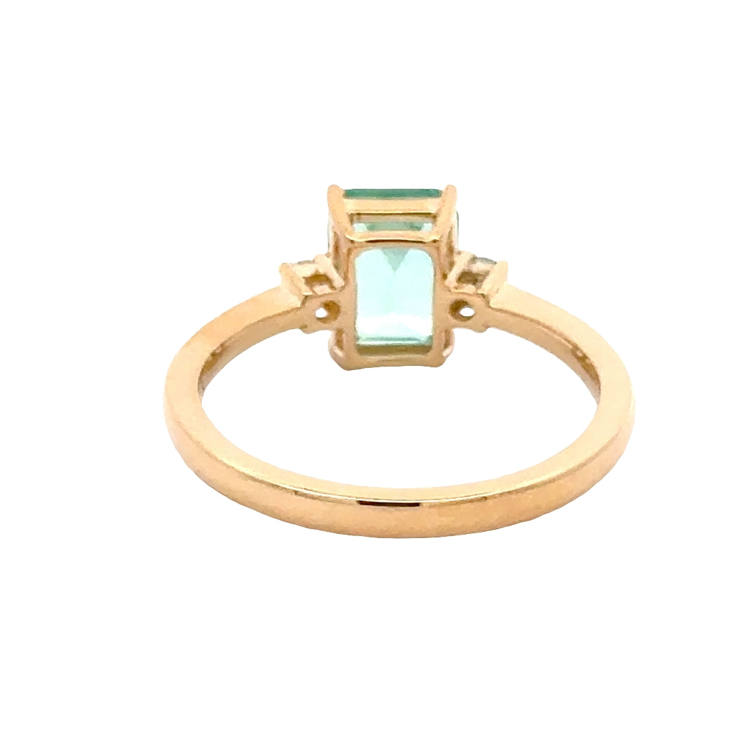 Bluish Green Sapphire 1,5 ct Emerald Ring met Diamant  - 18K Geelgoud