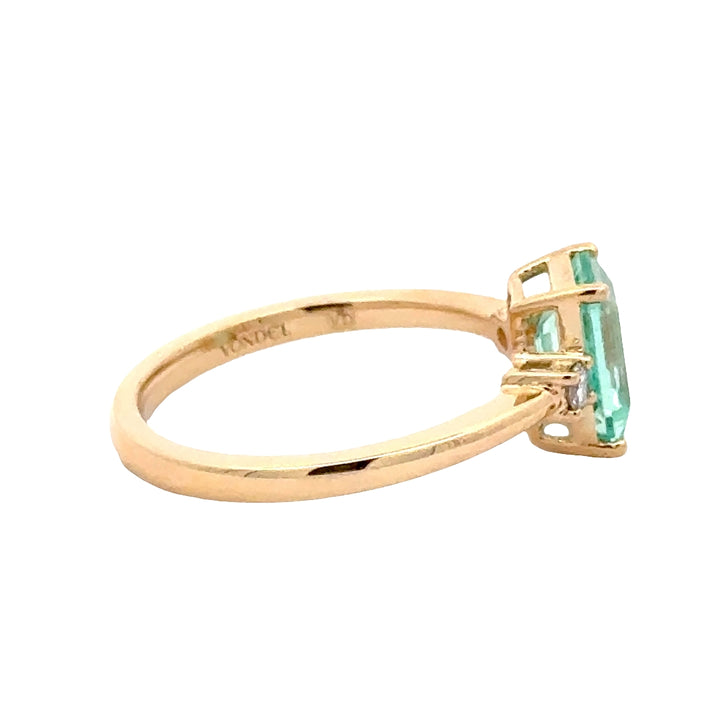Bluish Green Sapphire 1,5 ct Emerald Ring met Diamant  - 18K Geelgoud
