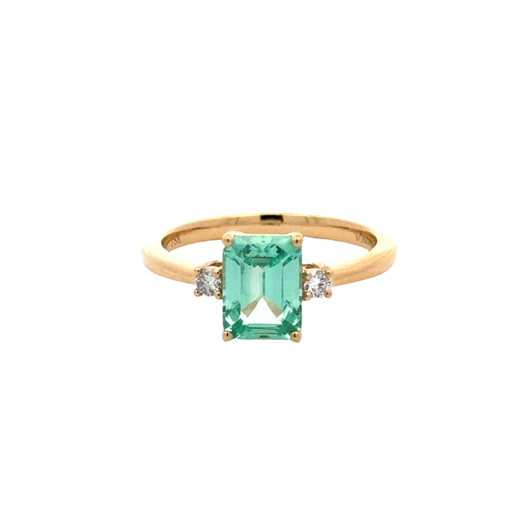 Bluish Green Sapphire 1,5 ct Emerald Ring met Diamant  - 18K Geelgoud