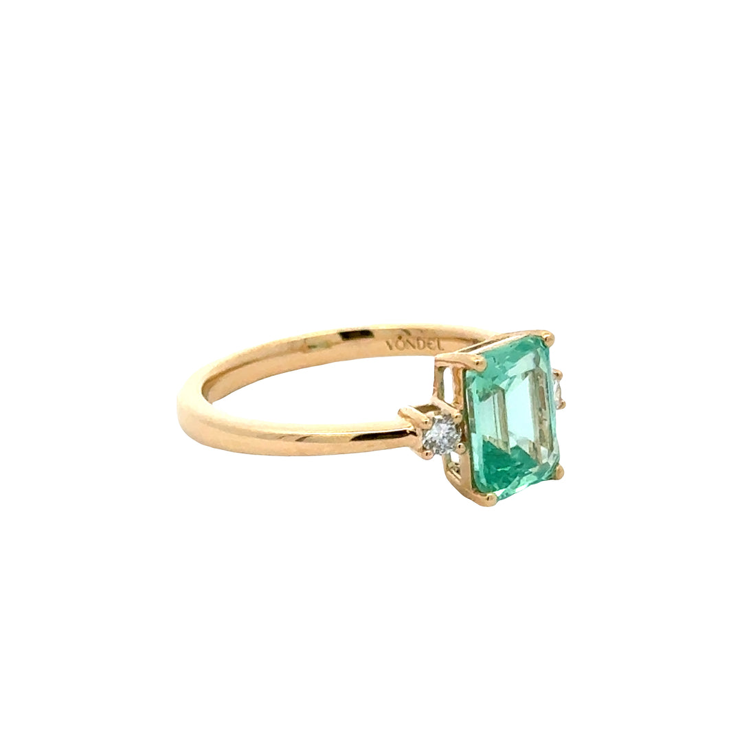 Bluish Green Sapphire 1,5 ct Emerald Ring met Diamant  - 18K Geelgoud