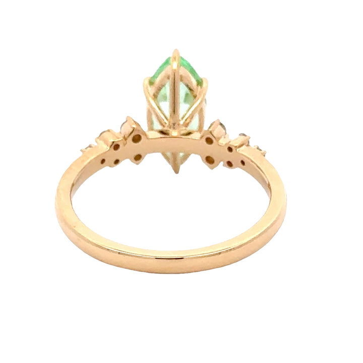 Green Sapphire 1,5 ct Marquise Ring, Diamant Snowdrift   - 18K Geelgoud