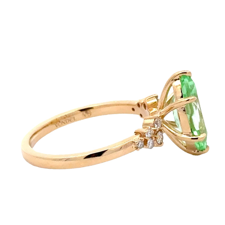 Green Sapphire 1,5 ct Marquise Ring, Diamant Snowdrift   - 18K Geelgoud