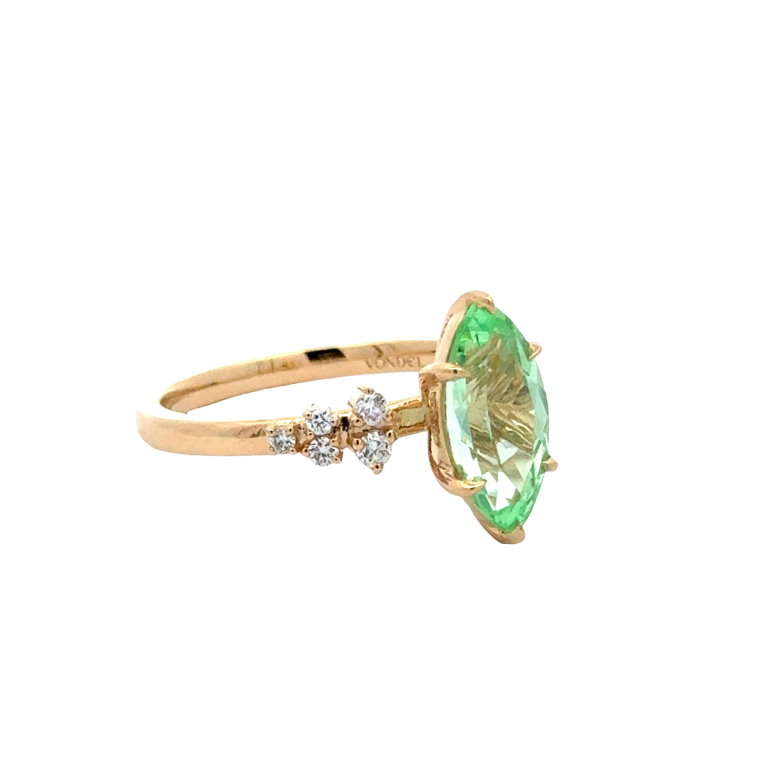Green Sapphire 1,5 ct Marquise Ring, Diamant Snowdrift   - 18K Geelgoud