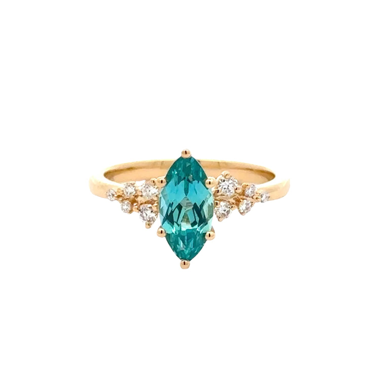 Turquoise Sapphire 1 ct Marquise Ring, Diamant Snowdrift   - 18K Geelgoud