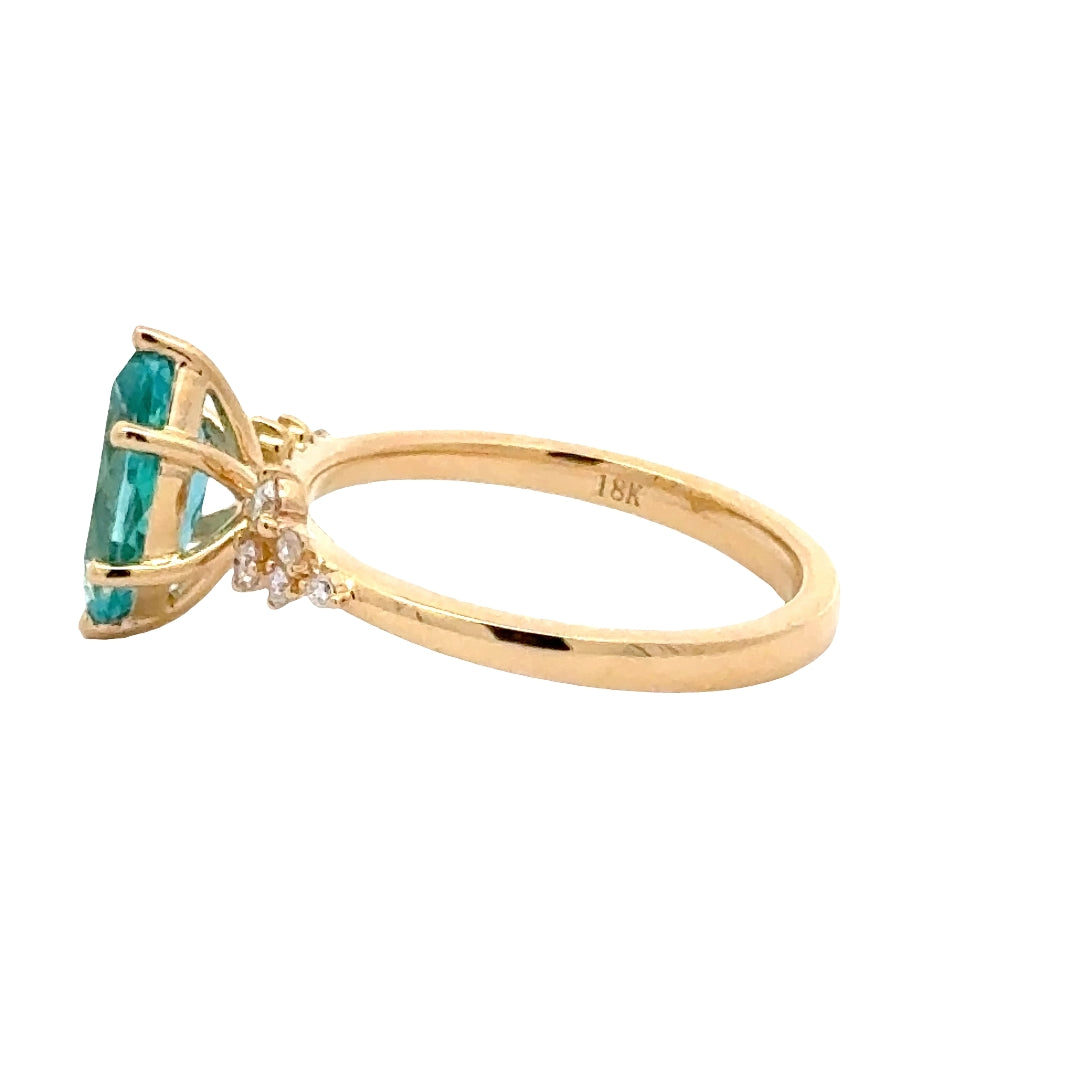 Turquoise Sapphire 1 ct Marquise Ring, Diamant Snowdrift   - 18K Geelgoud