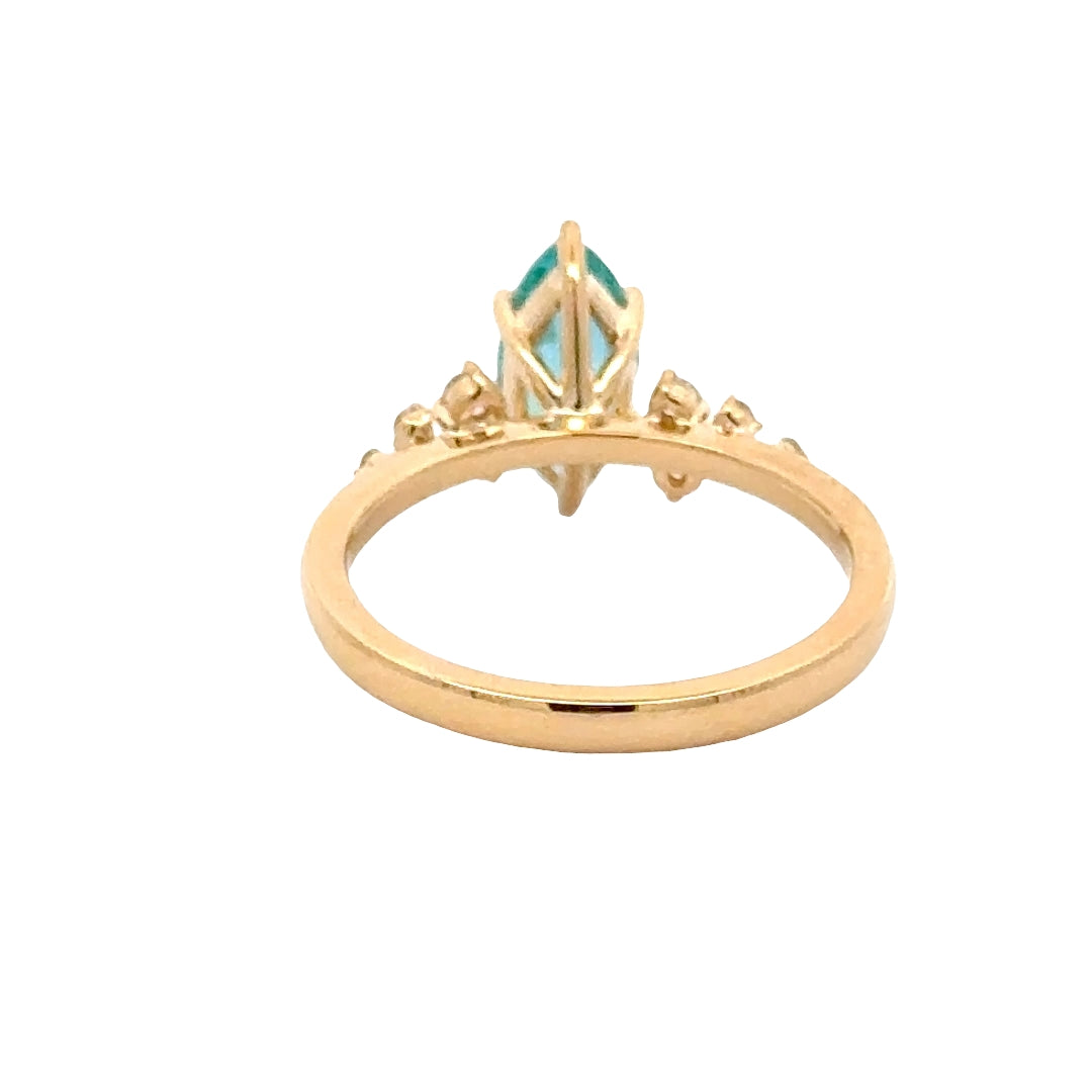 Turquoise Sapphire 1 ct Marquise Ring, Diamant Snowdrift   - 18K Geelgoud