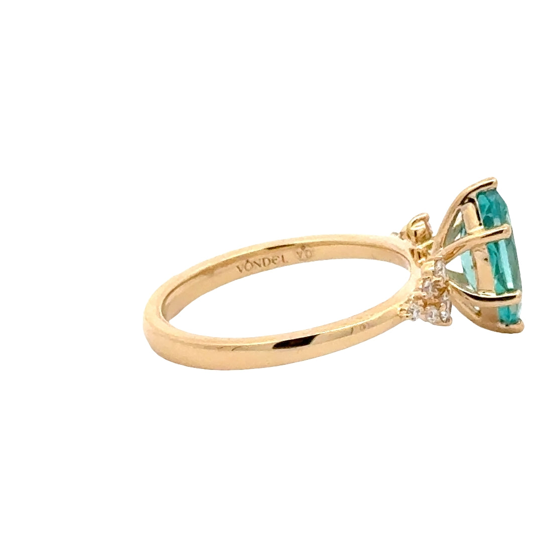 Turquoise Sapphire 1 ct Marquise Ring, Diamant Snowdrift   - 18K Geelgoud