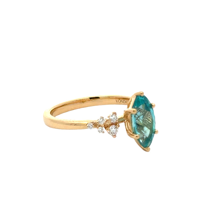 Turquoise Sapphire 1 ct Marquise Ring, Diamant Snowdrift   - 18K Geelgoud