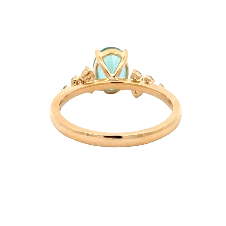 Greenish Blue Oval Sapphire 1,5 ct  Ring Snowdrift met Diamant  - 18K Geelgoud