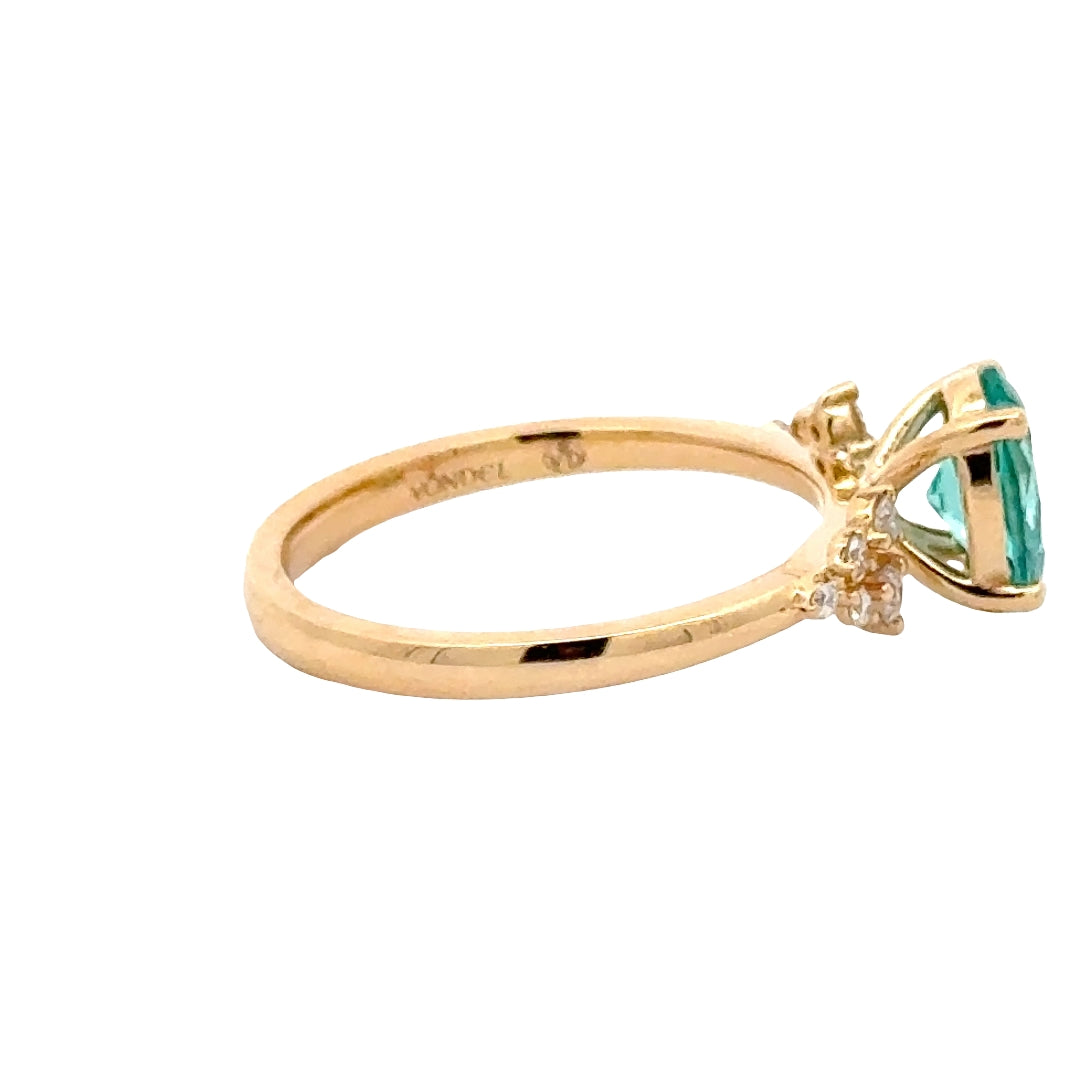 Greenish Blue Oval Sapphire 1,5 ct  Ring Snowdrift met Diamant  - 18K Geelgoud