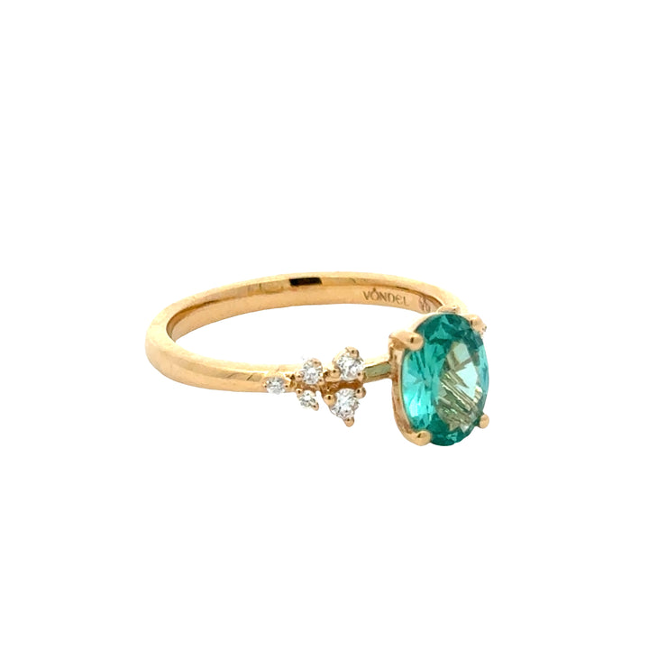 Greenish Blue Oval Sapphire 1,5 ct  Ring Snowdrift met Diamant  - 18K Geelgoud
