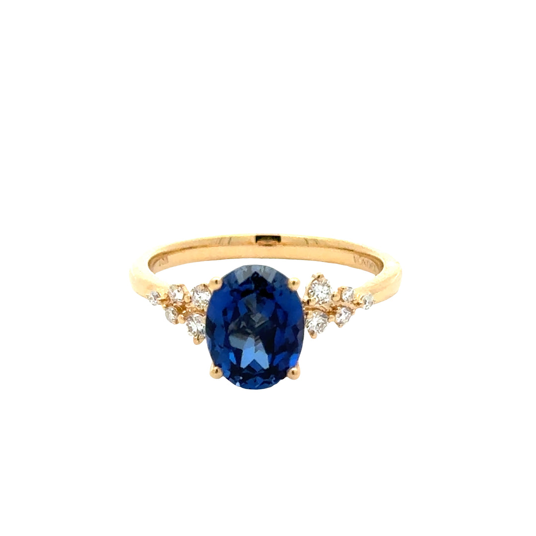 Sapphire 2 ct Oval Ring met Aanschuifring Set Diamant Snowdrift   - 18K Geelgoud