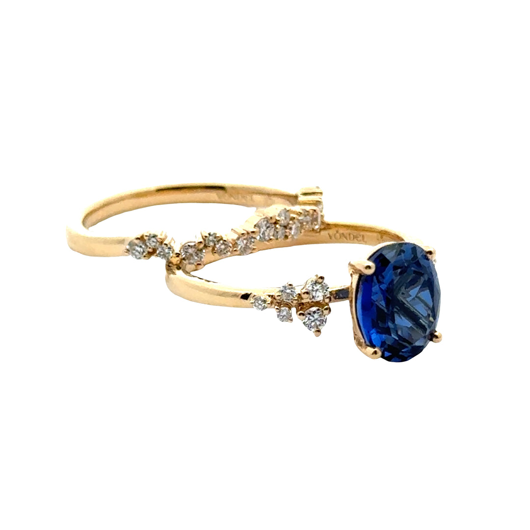 Sapphire 2 ct Oval Ring met Aanschuifring Set Diamant Snowdrift   - 18K Geelgoud