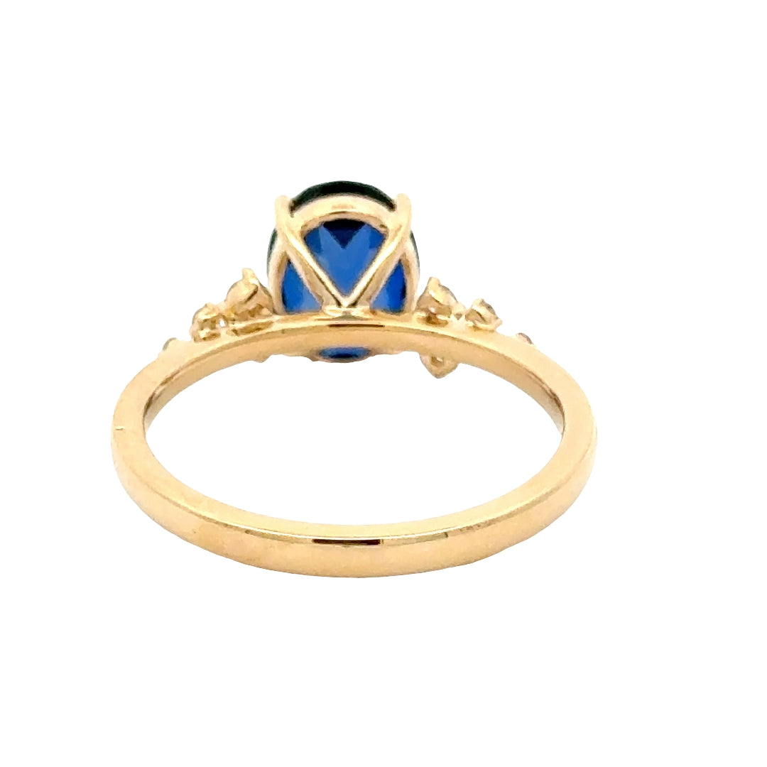 Sapphire 2 ct Oval Ring met Aanschuifring Set Diamant Snowdrift   - 18K Geelgoud