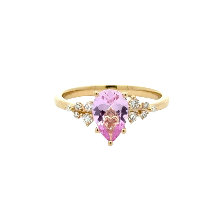 Pink Sapphire 1,5 ct  Pear Ring Snowdrift met Diamant  - 18K Geelgoud