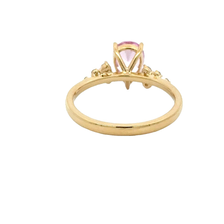 Pink Sapphire 1,5 ct  Pear Ring Snowdrift met Diamant  - 18K Geelgoud