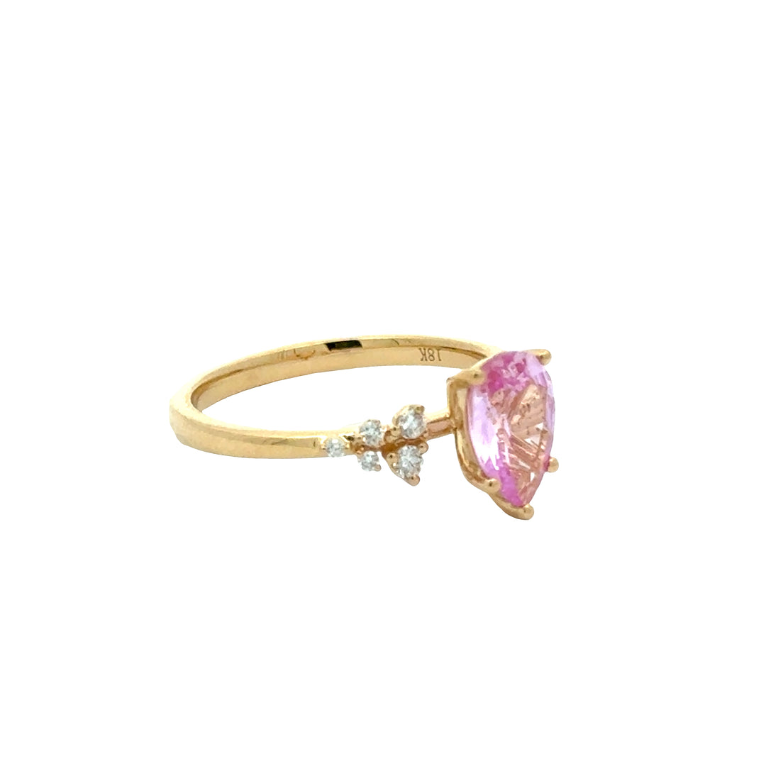 Pink Sapphire 1,5 ct  Pear Ring Snowdrift met Diamant  - 18K Geelgoud