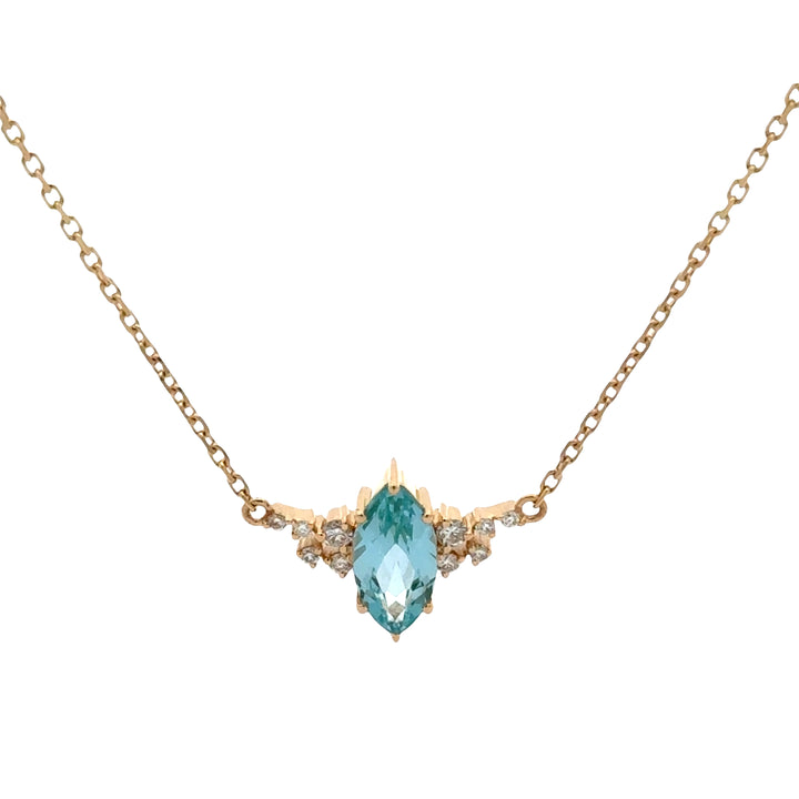 Marquise Blauwe 1 ct Spinel Ketting Diamant Snowdrift  - 18K Goud