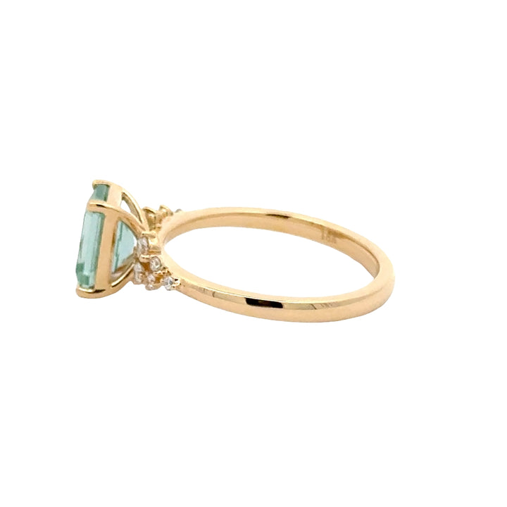 Bluish Green Spinel 1,5 ct Radiant Ring Snowdrift met Diamant  - 18K Geelgoud