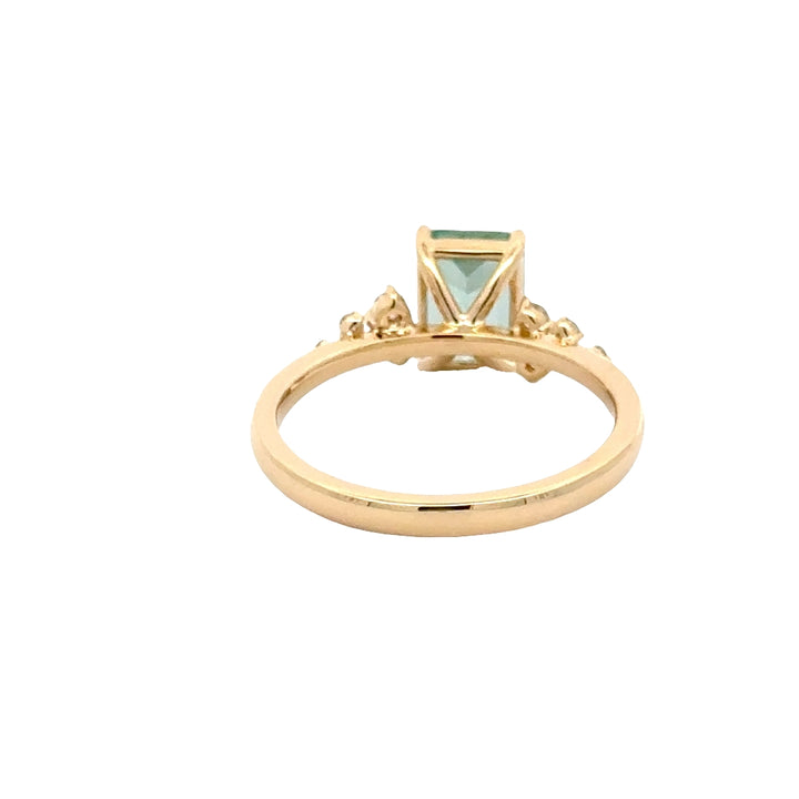 Bluish Green Spinel 1,5 ct Radiant Ring Snowdrift met Diamant  - 18K Geelgoud