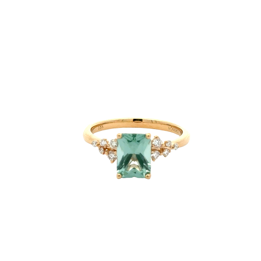 Bluish Green Spinel 1,5 ct Radiant Ring Snowdrift met Diamant  - 18K Geelgoud