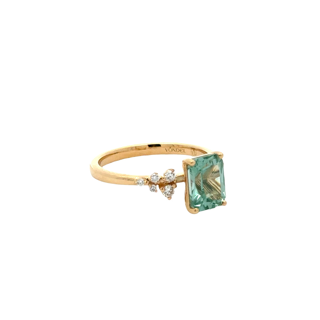Bluish Green Spinel 1,5 ct Radiant Ring Snowdrift met Diamant  - 18K Geelgoud