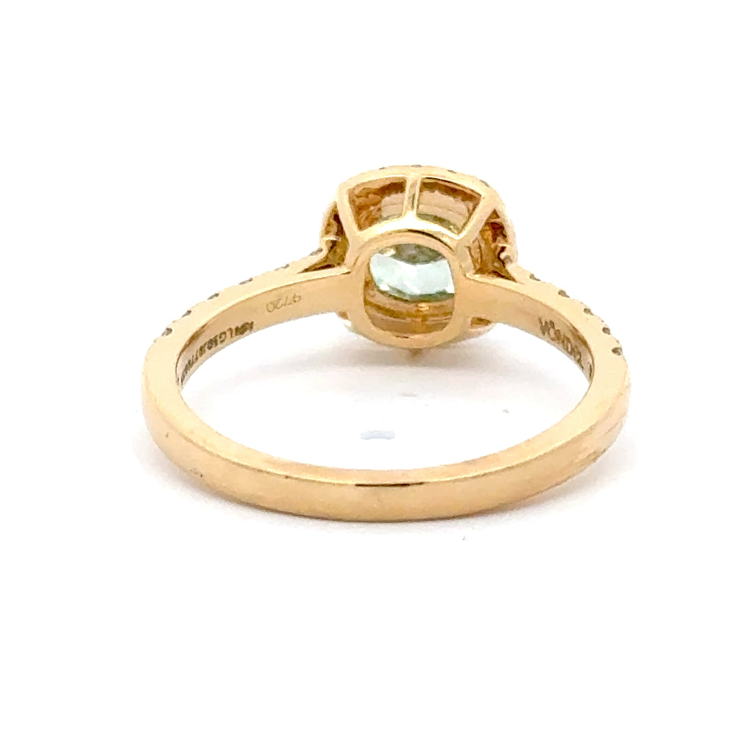 Cushion Halo Ring met Pave Band en Groene Diamant - 1,42 ct