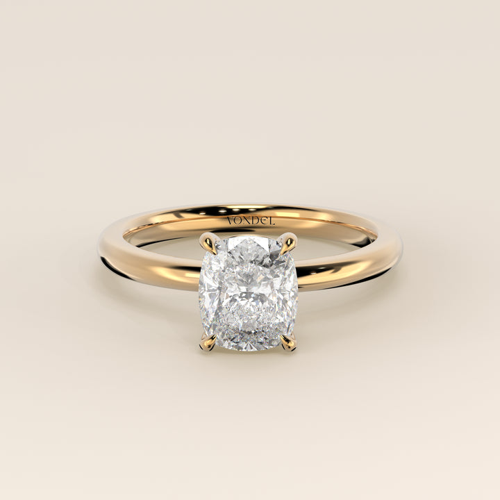 Verlovingsring elongated cushion lab grown diamant, geelgoud